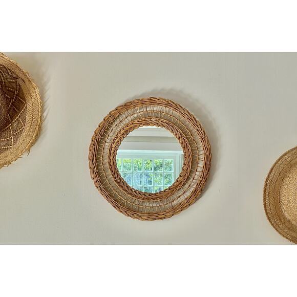 Vintage French Rattan Bamboo Pineapple Mirror 60s Natural Handmade Chic Boho - Picture 5 of 8